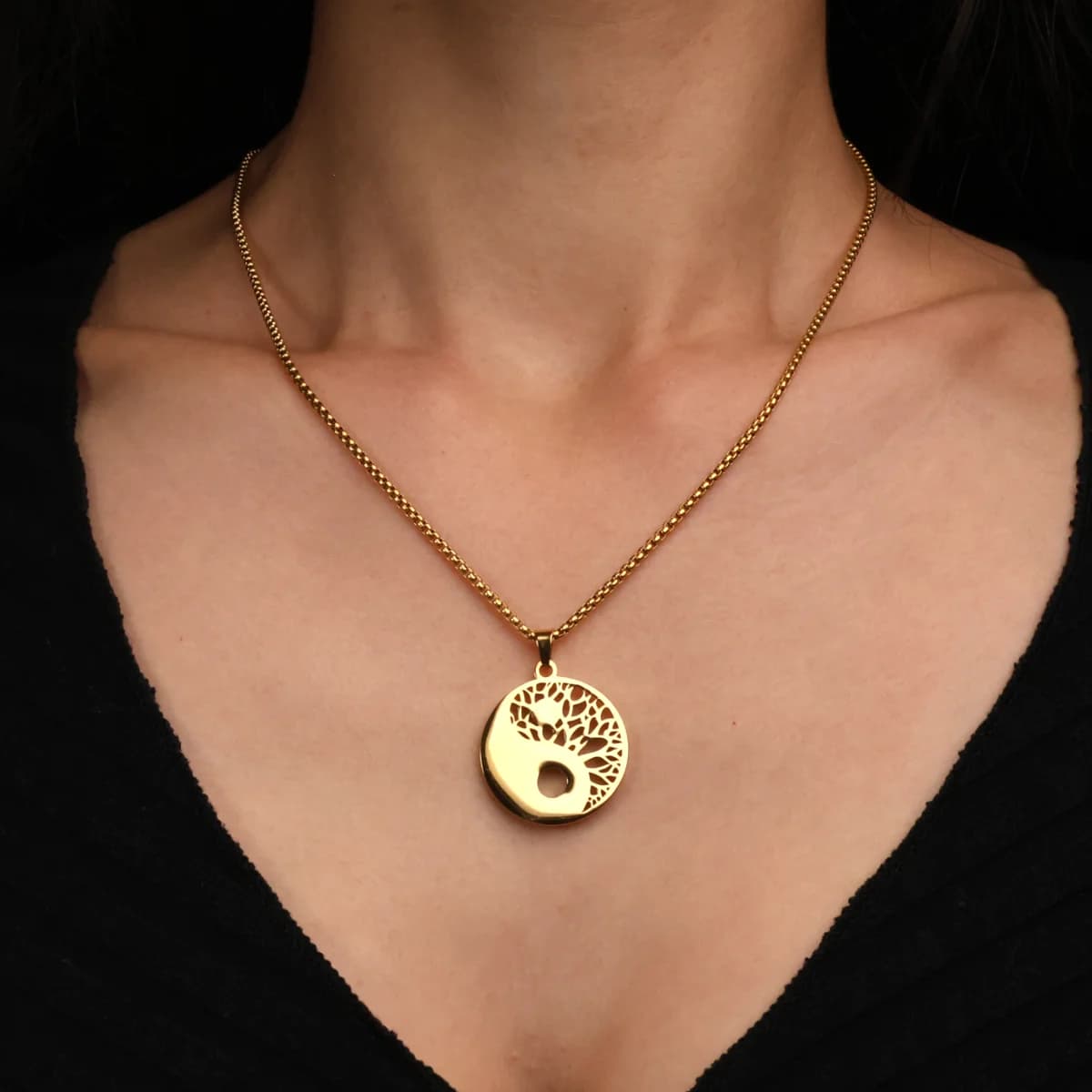 Yin & Yang necklace worn