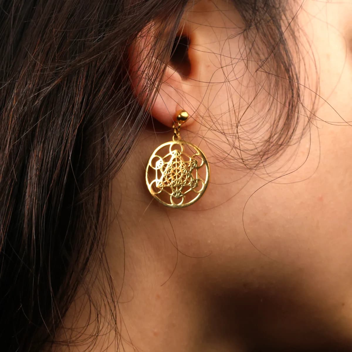 Sacred Geometry earrings worn